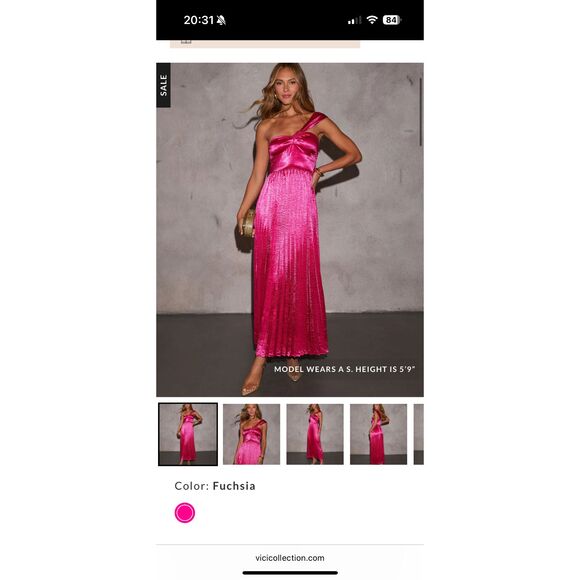 Vici Collection En Creme One Shoulder Satin Hot Pink Midi Dress Size M - Picture 1 of 6